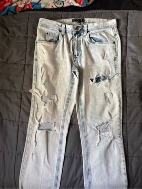 Empyre Light Blue Distressed Slim Straight Jeans